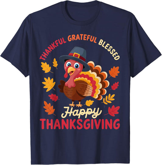 Thankful Grateful Blessed Thanksgiving Turkey T-Shirt - T-Shirt | Navy