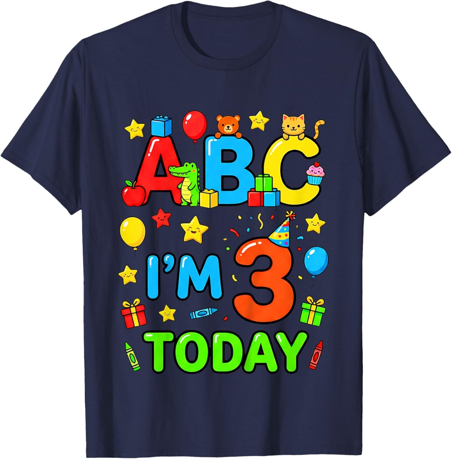ABC I’m 3 Today 3rd Birthday Alphabet Toddler T-Shirt - T-Shirt | Navy