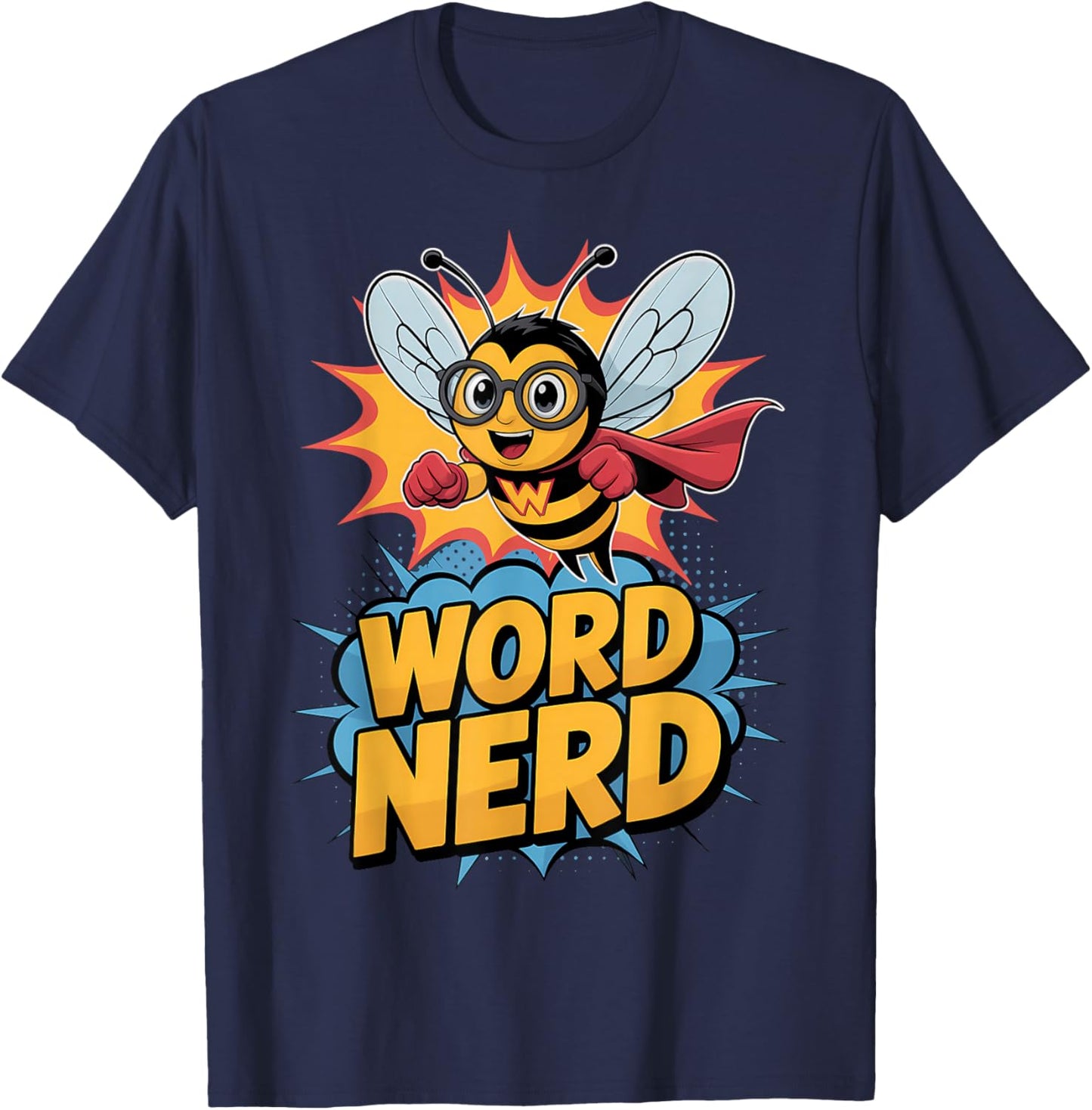 Word Nerd Superhero Spelling Bee Teacher Student T-Shirt - T-Shirt | Navy