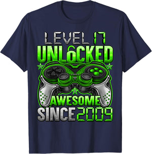 Level 17 Unlocked 17 Year Old Gifts Boys 17th Birthday Boy T-Shirt - T-Shirt | Navy