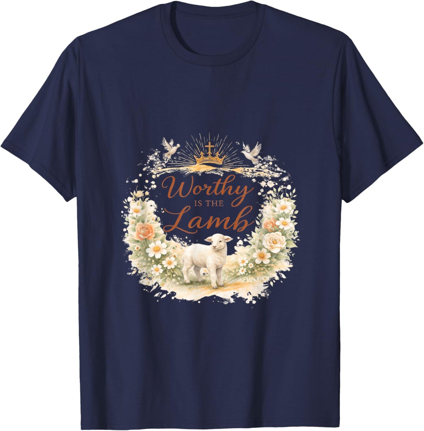 Easter Sunday Faith – Worthy is The Lamb Graphic T-Shirt - T-Shirt | Navy