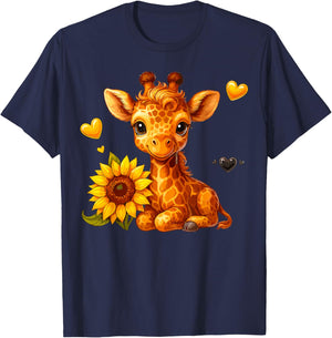 Cute Giraffe with Sunflower T-Shirt - T-Shirt | Navy