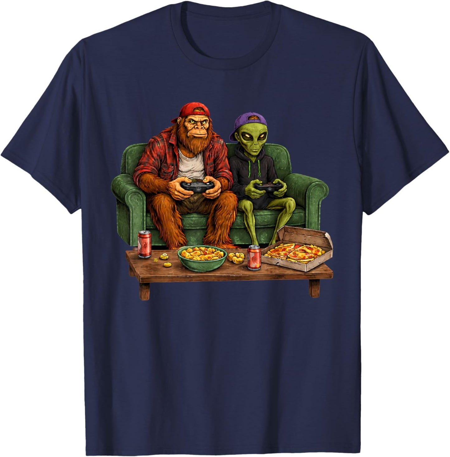 Bigfoot Alien Video Games Men Boys Gaming Sasquatch T-Shirt - T-Shirt | Navy