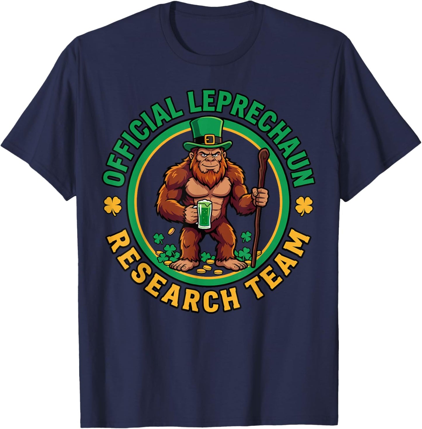Official Leprechaun Research Team Bigfoot St Patricks Day T-Shirt - T-Shirt | Navy