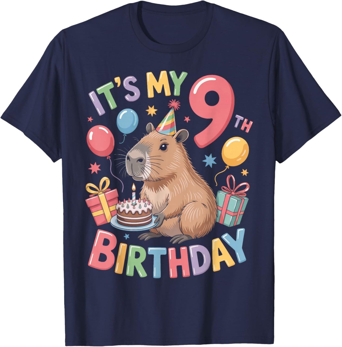 Adorable Capybara Animal It's My 9th Birthday Kids T-Shirt - T-Shirt | Navy