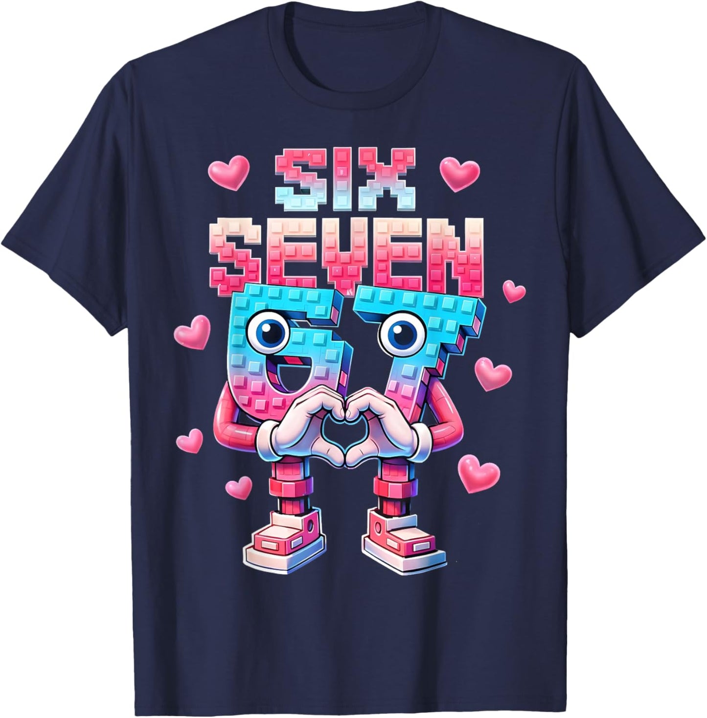 Six Seven 67 Brainrot Valentine Heart Gifts for Girl Boy Kid T-Shirt - T-Shirt | Navy