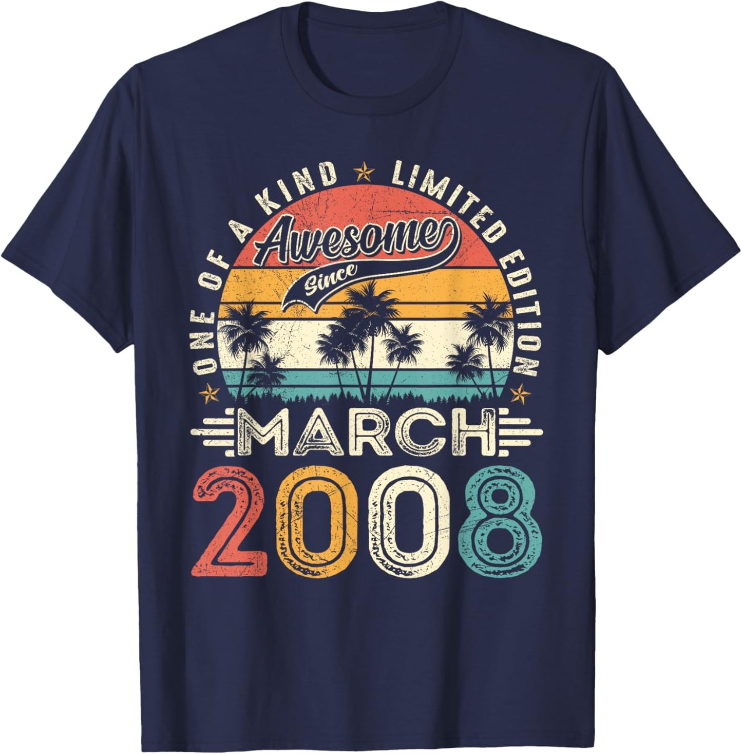 Awesome Since March 2008 Vintage Retro 18th Birthday Boy Men T-Shirt - T-Shirt | Navy