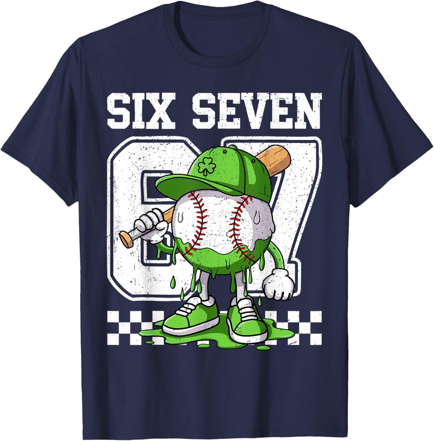 Boys St Patricks Day 67 Six Seven Baseball Ice Cream Drip T-Shirt - T-Shirt | Navy
