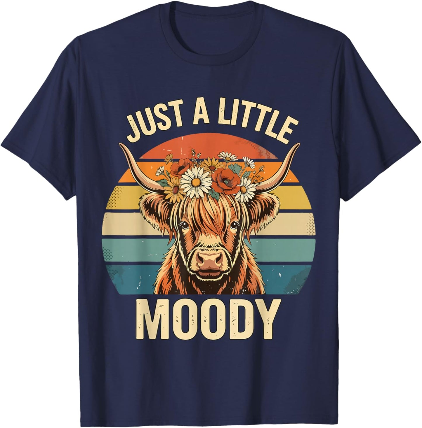 Highland Cow Vintage Flower Funny Farm Farmer T-Shirt - T-Shirt | Navy