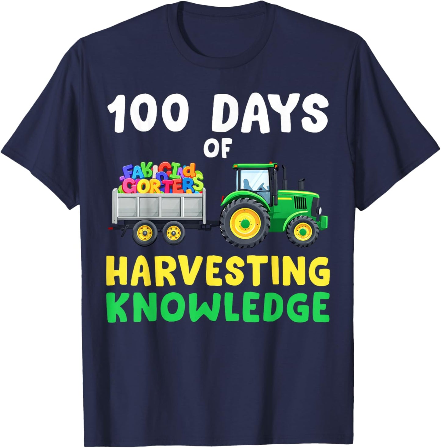 100 Days of School Tractor Harvesting Knowledge Boys Girls T-Shirt - T-Shirt | Navy