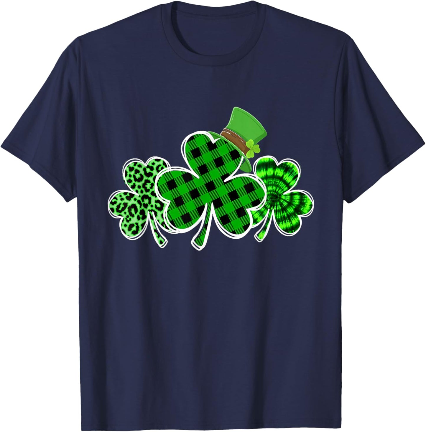 Cute Shamrock Plaid Leopard St Patricks Outfit Women Girl T-Shirt - T-Shirt | Navy