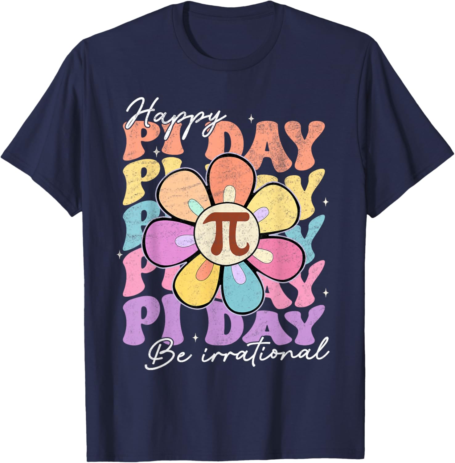 Groovy Happy Pi Day Shirts Math Teacher Kids Daisy Flower T-Shirt - T-Shirt | Navy