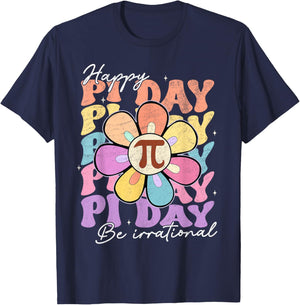 Groovy Happy Pi Day Shirts Math Teacher Kids Daisy Flower T-Shirt - T-Shirt | Navy