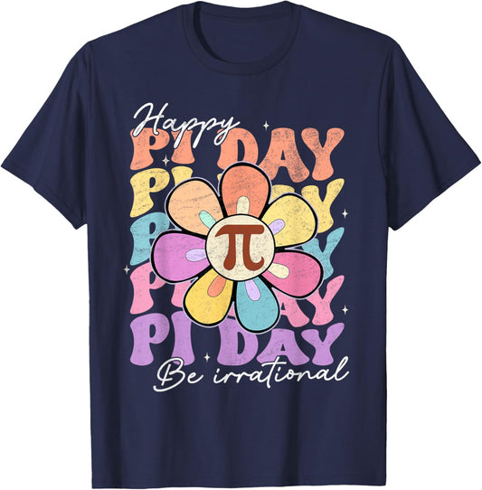 Groovy Happy Pi Day Shirts Math Teacher Kids Daisy Flower T-Shirt - T-Shirt | Navy