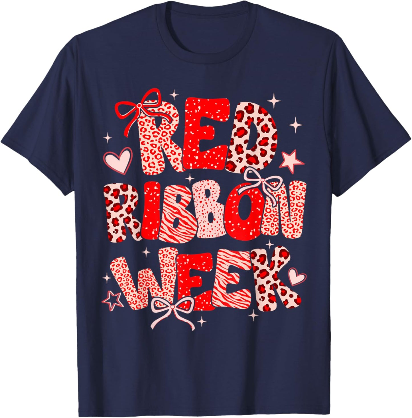 Red Ribbon Week Awareness Coquette Drug Free Anti-Drug T-Shirt - T-Shirt | Navy