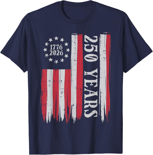 250 Years USA Flag 1776 2026 250th Anniversary Men Women Kid T-Shirt - T-Shirt | Navy