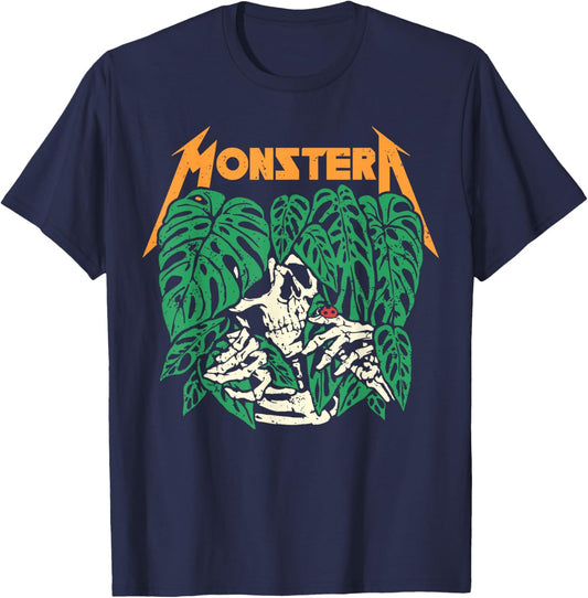 Monstera Funny Skull Plant Lover Grunge Gardener Skeleton T-Shirt - T-Shirt | Navy