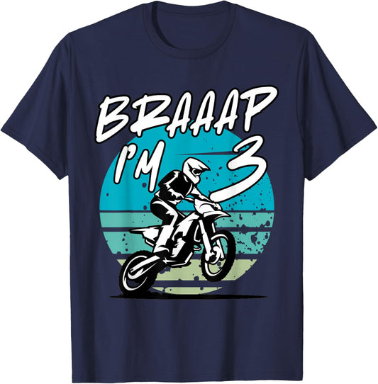 Kids Braaap Im 3 Dirt Bike 3rd Birthday Bday Motocross Boys T-Shirt - T-Shirt | Navy