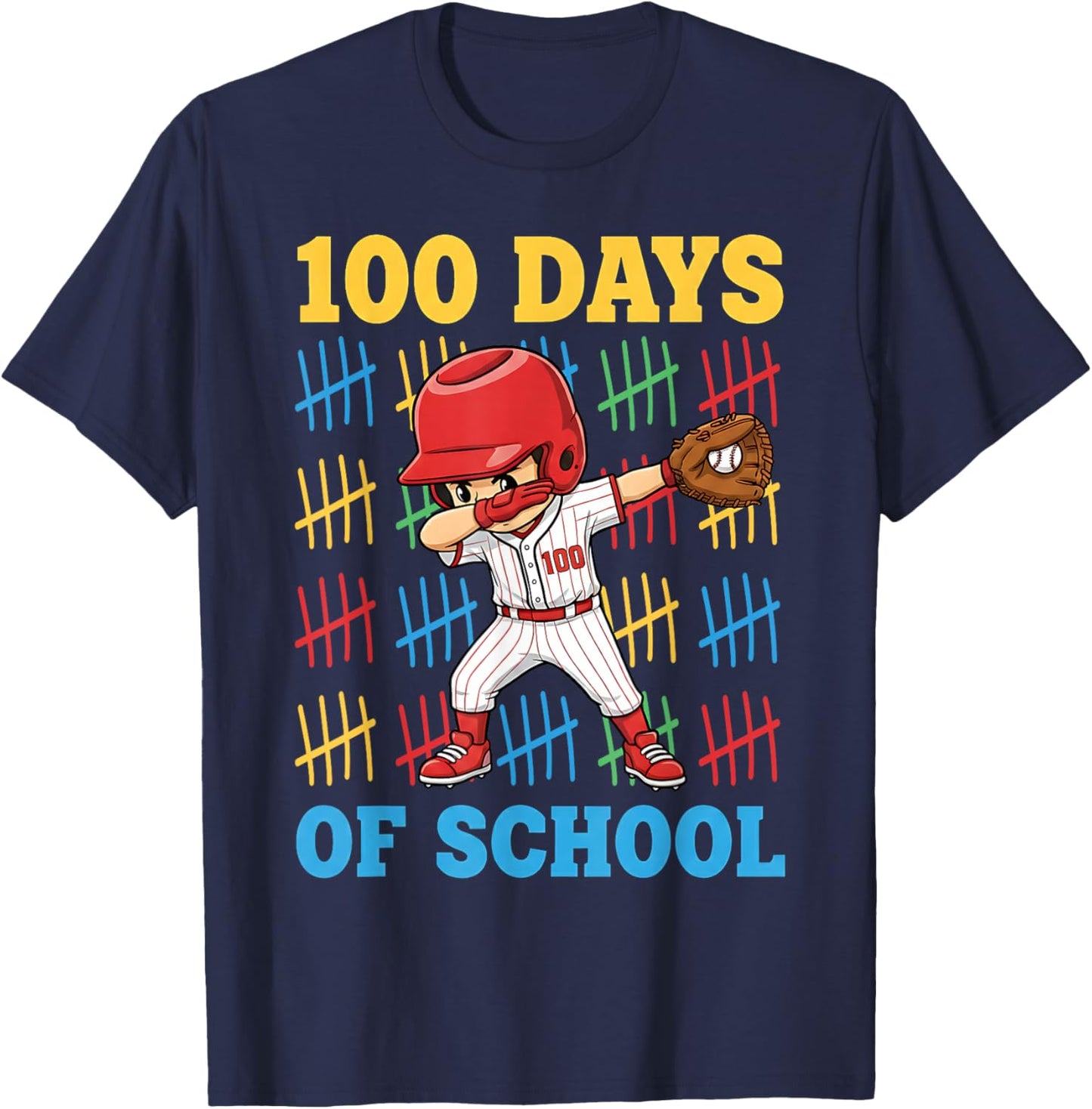 100 Days of School Baseball Bat 100th Day of School Boys T-Shirt - T-Shirt | Navy