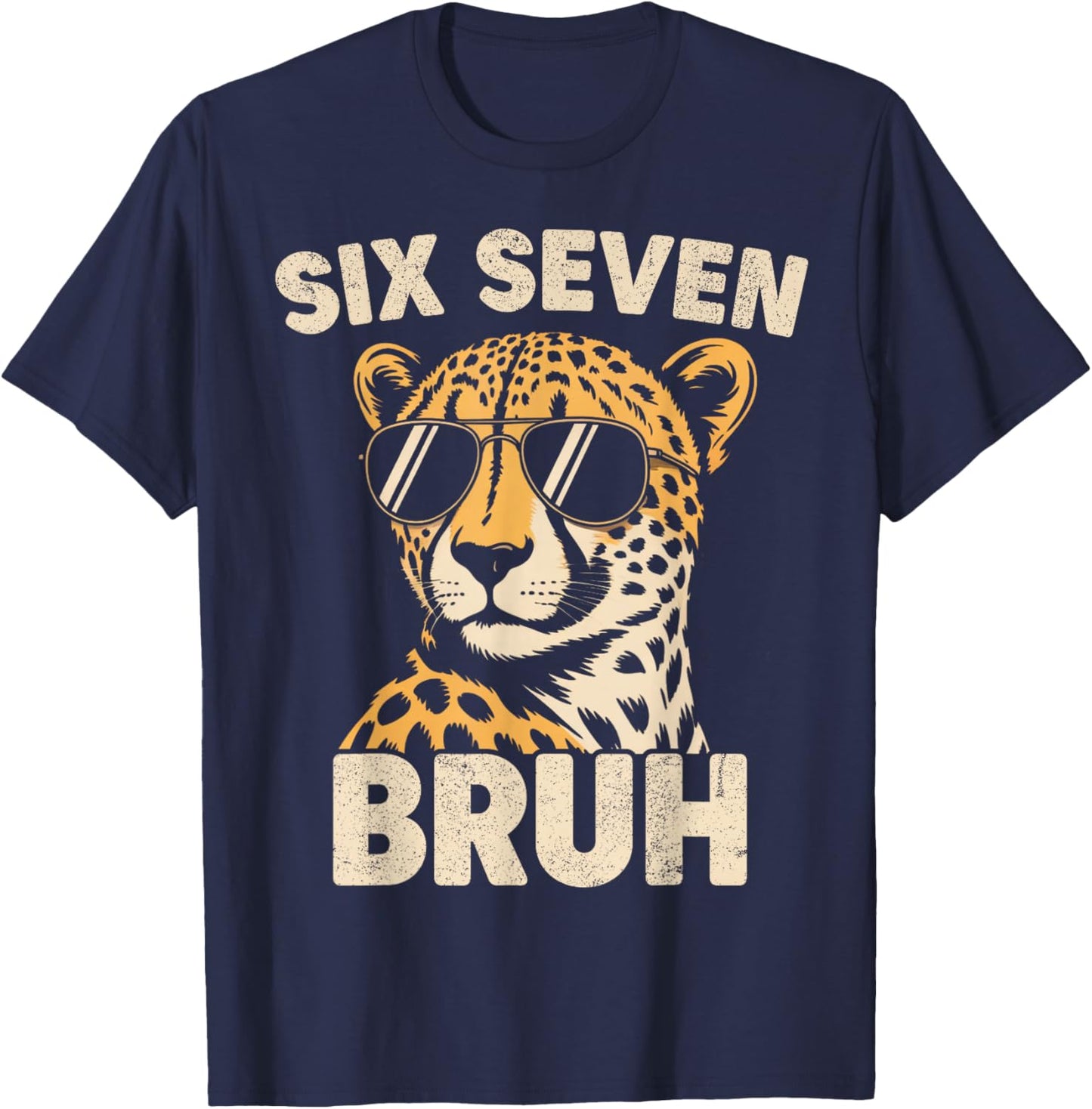 Boys Animal Print Clothes Bruh Cheetah 67 Meme Six Seven T-Shirt - T-Shirt | Navy
