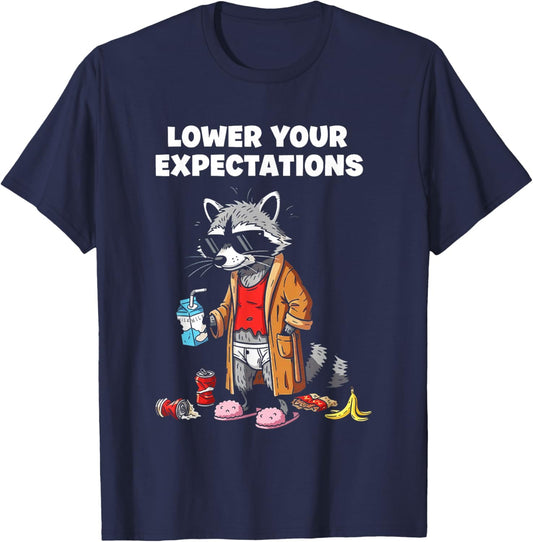 Lower Your Expectations Funny Cartoon Sarcasm T-Shirt - T-Shirt | Navy
