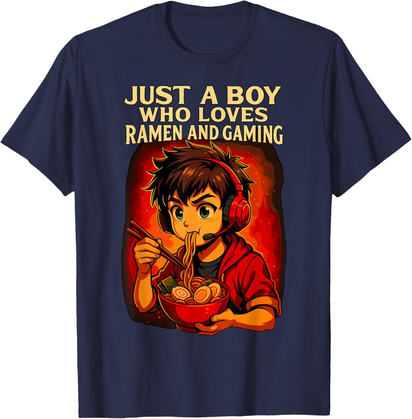 Just a Boy Who Loves Ramen and Gaming T-Shirt - T-Shirt | Navy