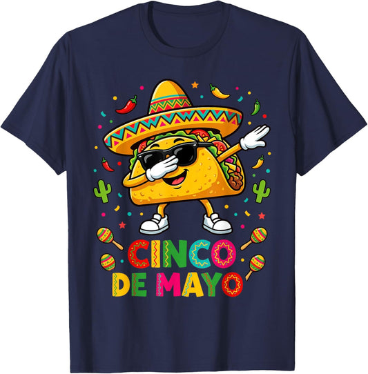 Boys Men Funny Taco Dab Cinco de Mayo Let's Taco Bout It T-Shirt - T-Shirt | Navy