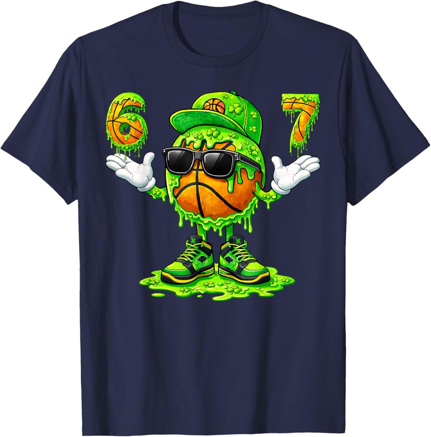 Funny Dripping Drip Basketball Shamrock St Patricks Men Boy T-Shirt - T-Shirt | Navy