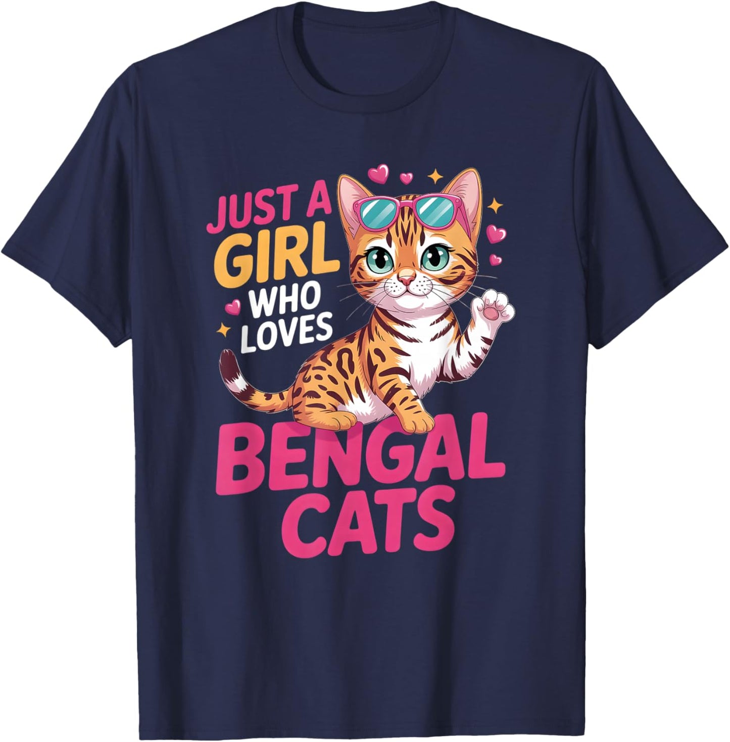 Girls Bengal Cat T-Shirt - T-Shirt | Navy