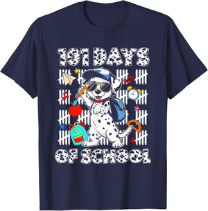 Happy 101 Days School Cute Dog 100 Days Smarter Student Kids T-Shirt - T-Shirt | Navy