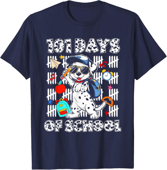 Happy 101 Days School Cute Dog 100 Days Smarter Student Kids T-Shirt - T-Shirt | Navy