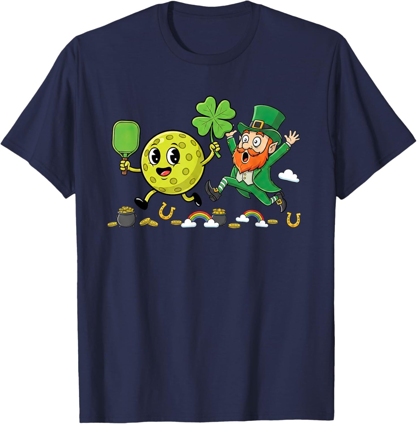 Pickleball Shamrock Clover St Patricks Day Kids T-Shirt - T-Shirt | Navy