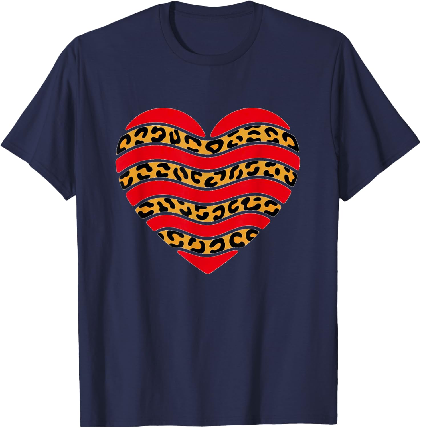 Red Leopard Stripe Heart – Bold Valentine Love Design T-Shirt - T-Shirt | Navy