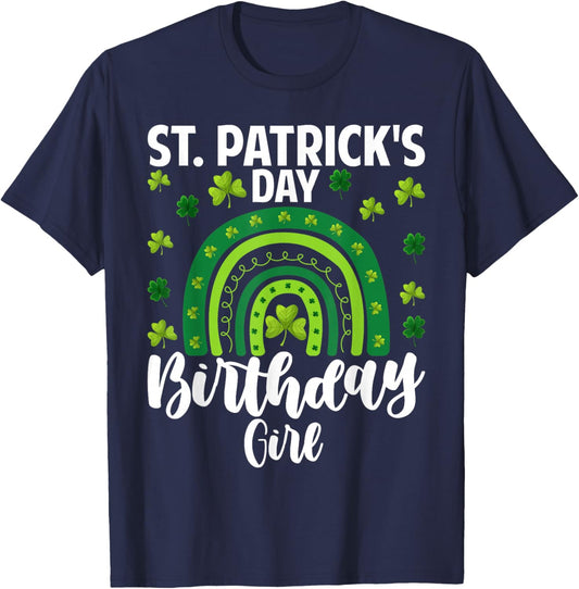 St. Patrick's Day Birthday Girl Fun Green Shamrock Rainbow T-Shirt - T-Shirt | Navy
