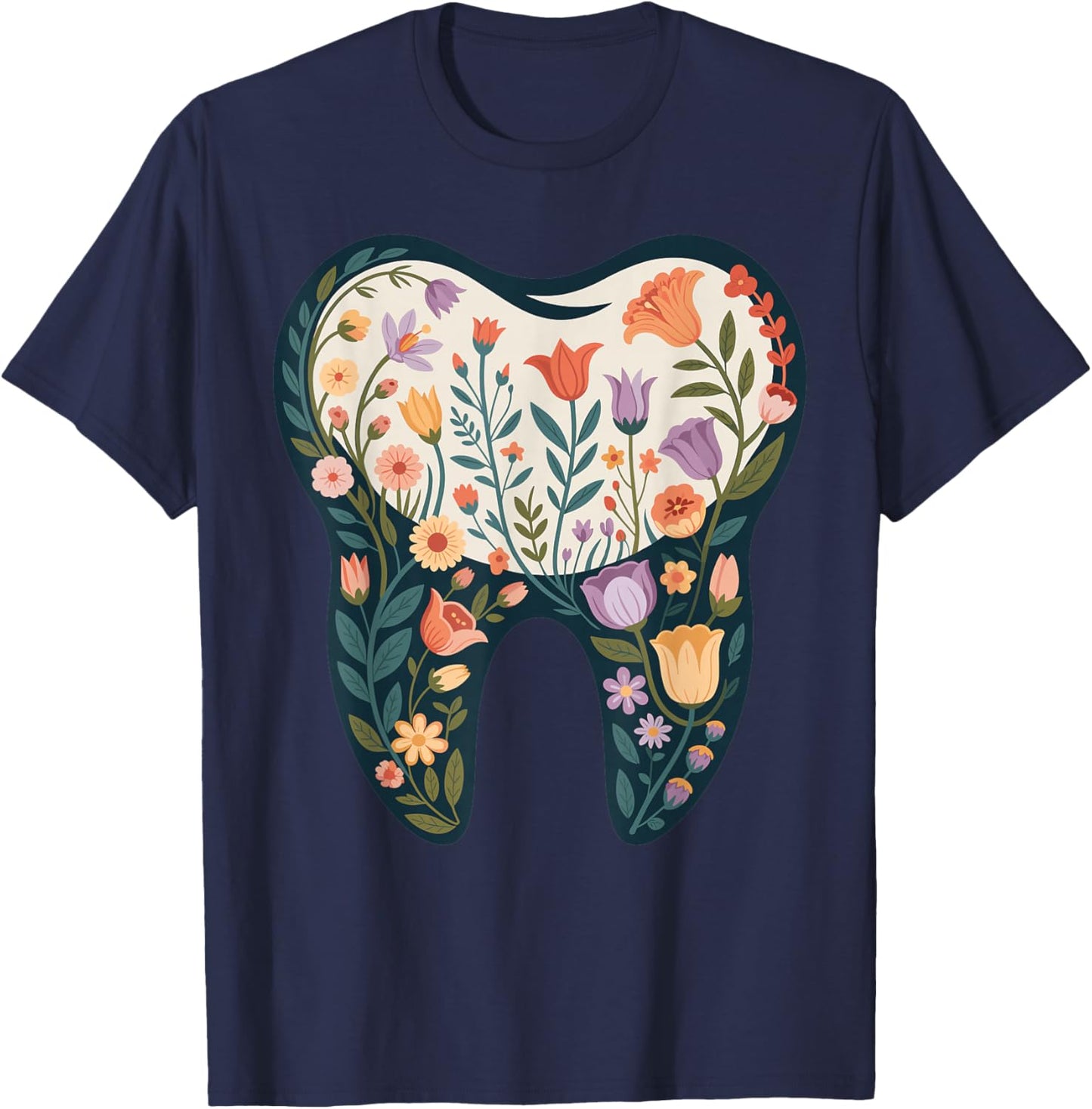 Dental Assistant Floral Tooth Flower Hygienist Student T-Shirt - T-Shirt | Navy