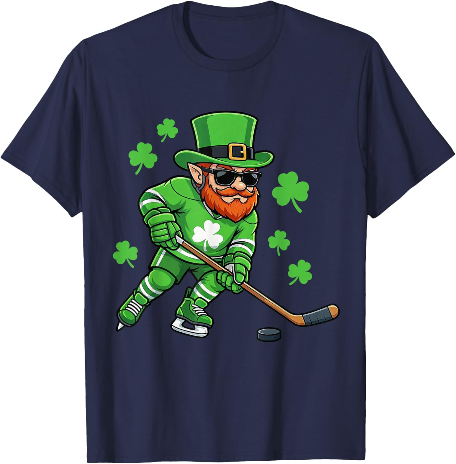 St Patricks Leprechaun Hockey Saint Paddys Shamrock Boys Men T-Shirt - T-Shirt | Navy