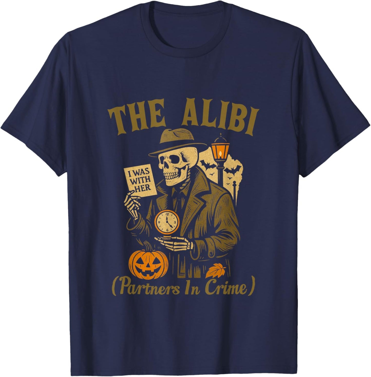 Halloween Skeleton Couple Matching Alibi Mastermind T-Shirt - T-Shirt | Navy