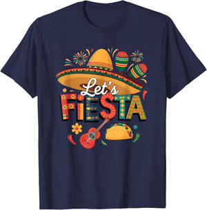 Vibrant Let's Fiesta Mexican Celebration Cinco De Mayo Art T-Shirt - T-Shirt | Navy