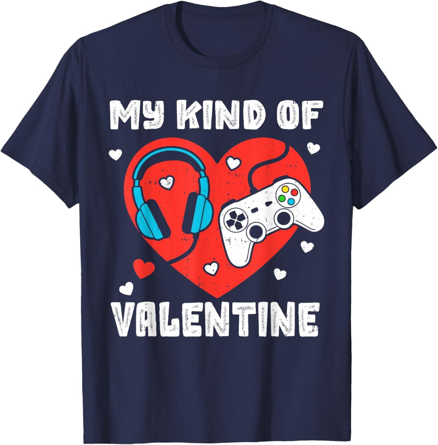 Gaming Controller Heart Gamer Boys My Kind of Valentine Day T-Shirt - T-Shirt | Navy