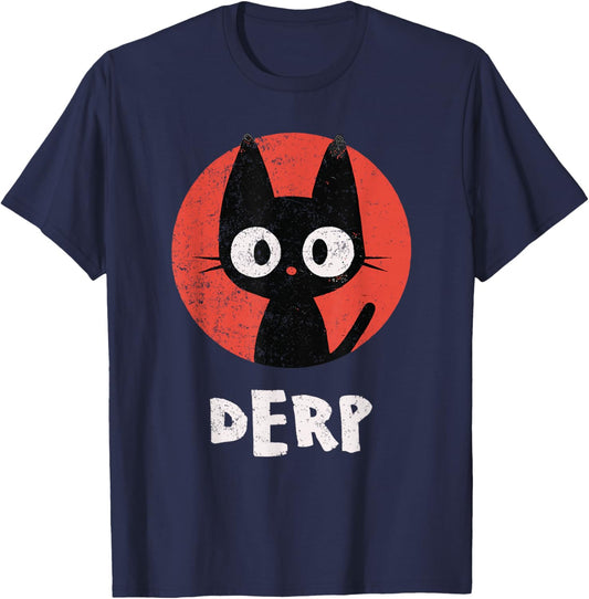 Funny Black Cat Derp T-Shirt - T-Shirt | Navy