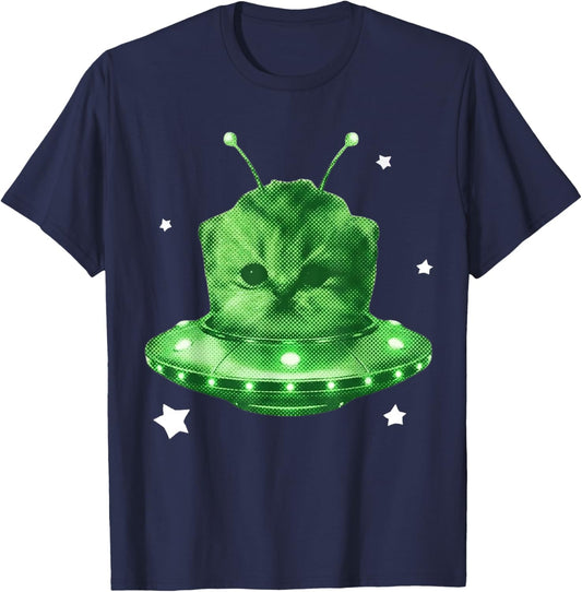 Alien Cat Meme Retro Silly Cat Y2K Vintage Space Kitty Funny T-Shirt - T-Shirt | Navy