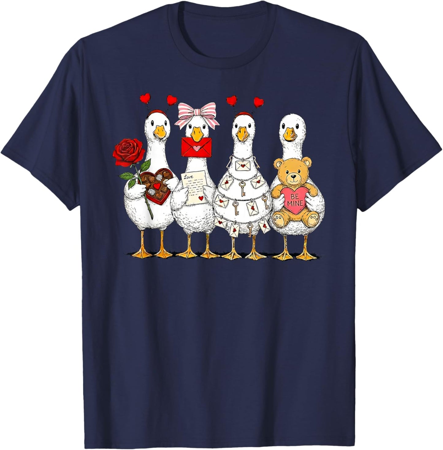 Pink Coquette Funny Silly Goose Valentines Cute XOXO Be Mine T-Shirt - T-Shirt | Navy