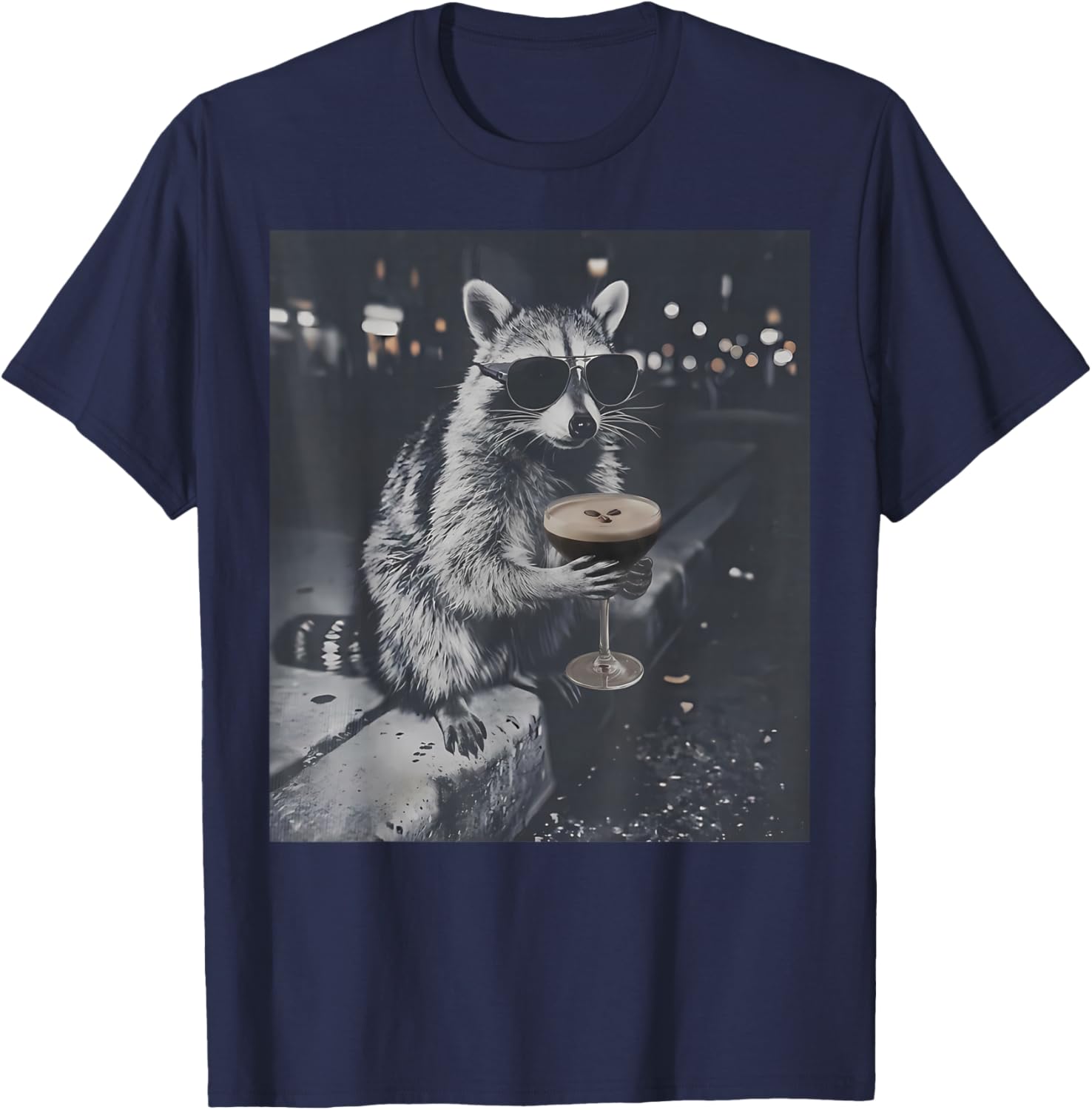 Raccoon Drinking Espresso Martini Funny Animal Meme Coffee T-Shirt - T-Shirt | Navy