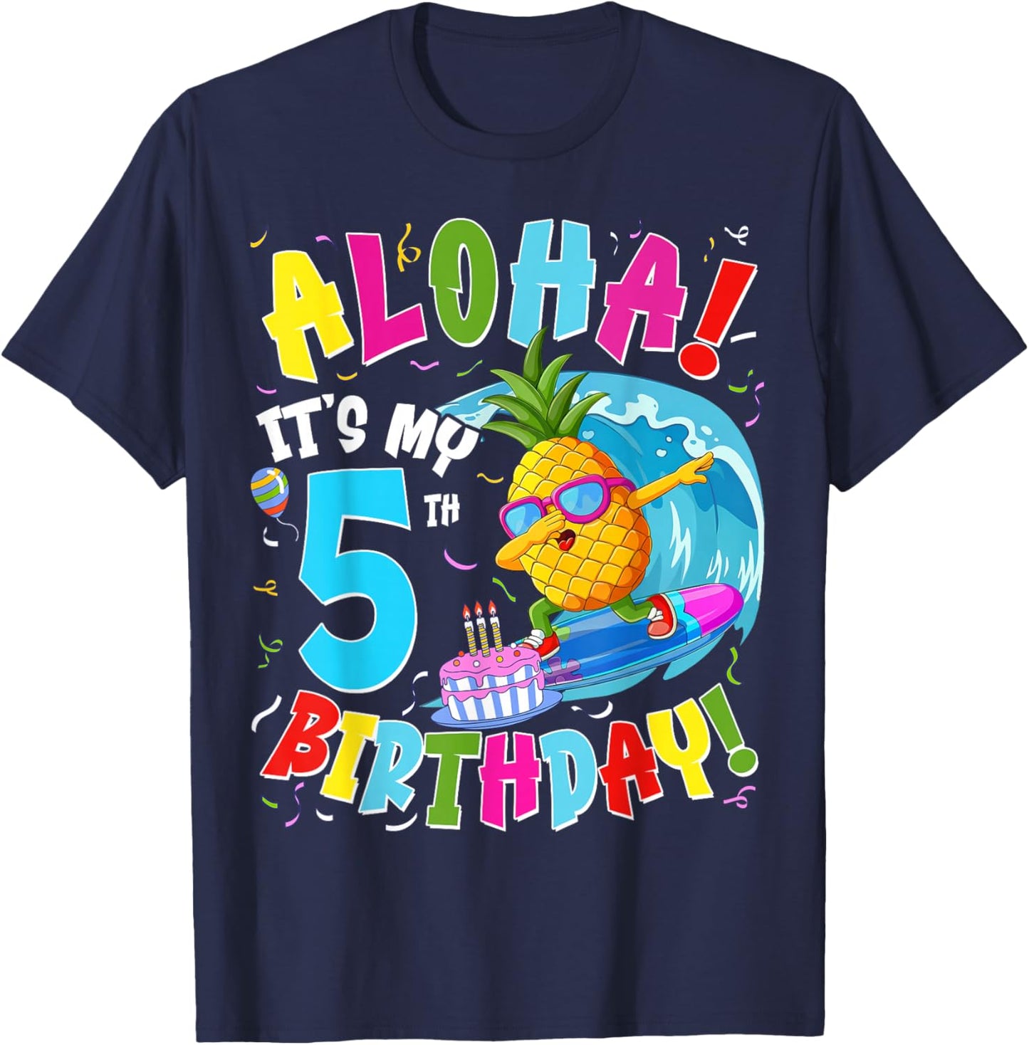 Hawaii Aloha 5th Birthday Hawaiian Boy Girl 5 Years Old T-Shirt - T-Shirt | Navy