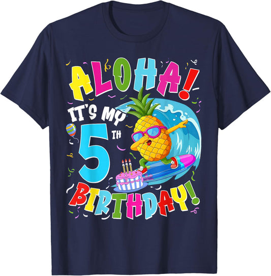 Hawaii Aloha 5th Birthday Hawaiian Boy Girl 5 Years Old T-Shirt - T-Shirt | Navy