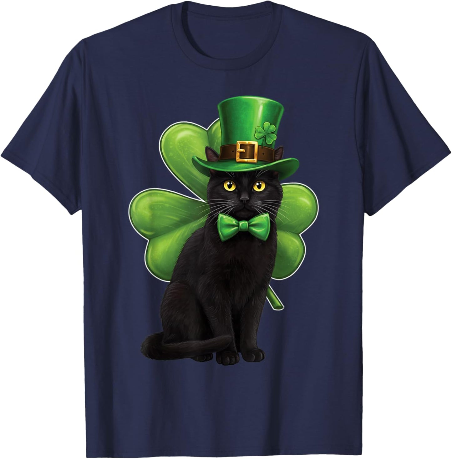 Shamrock Cat Black St Patricks Day Irish Cat Lovers for Kids T-Shirt - T-Shirt | Navy