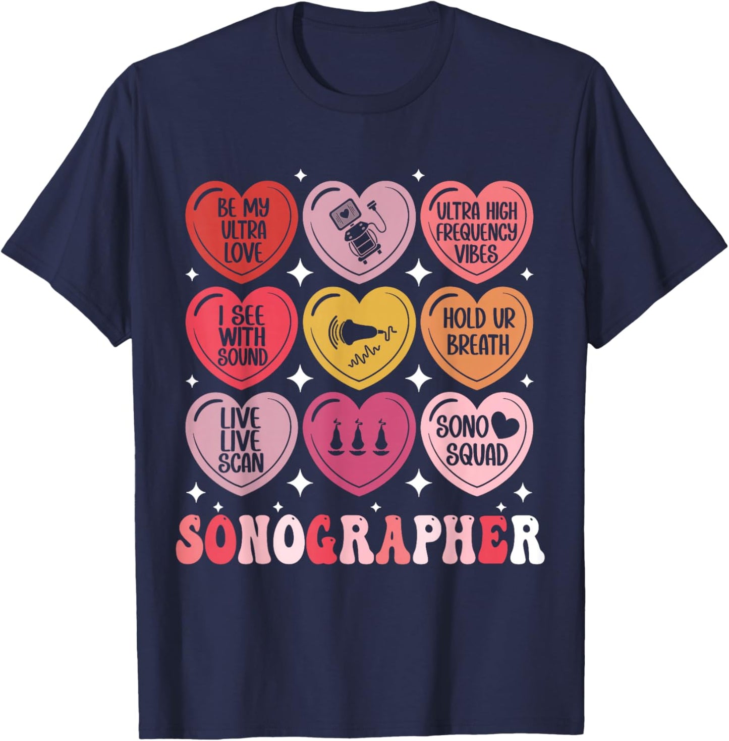 Sonographer Valentine's Day Ultrasound Tech Heart Sonography T-Shirt - T-Shirt | Navy