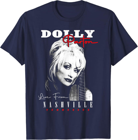 Dolly Parton Live from Nashville Tennessee Photo Portrait T-Shirt - T-Shirt | Navy