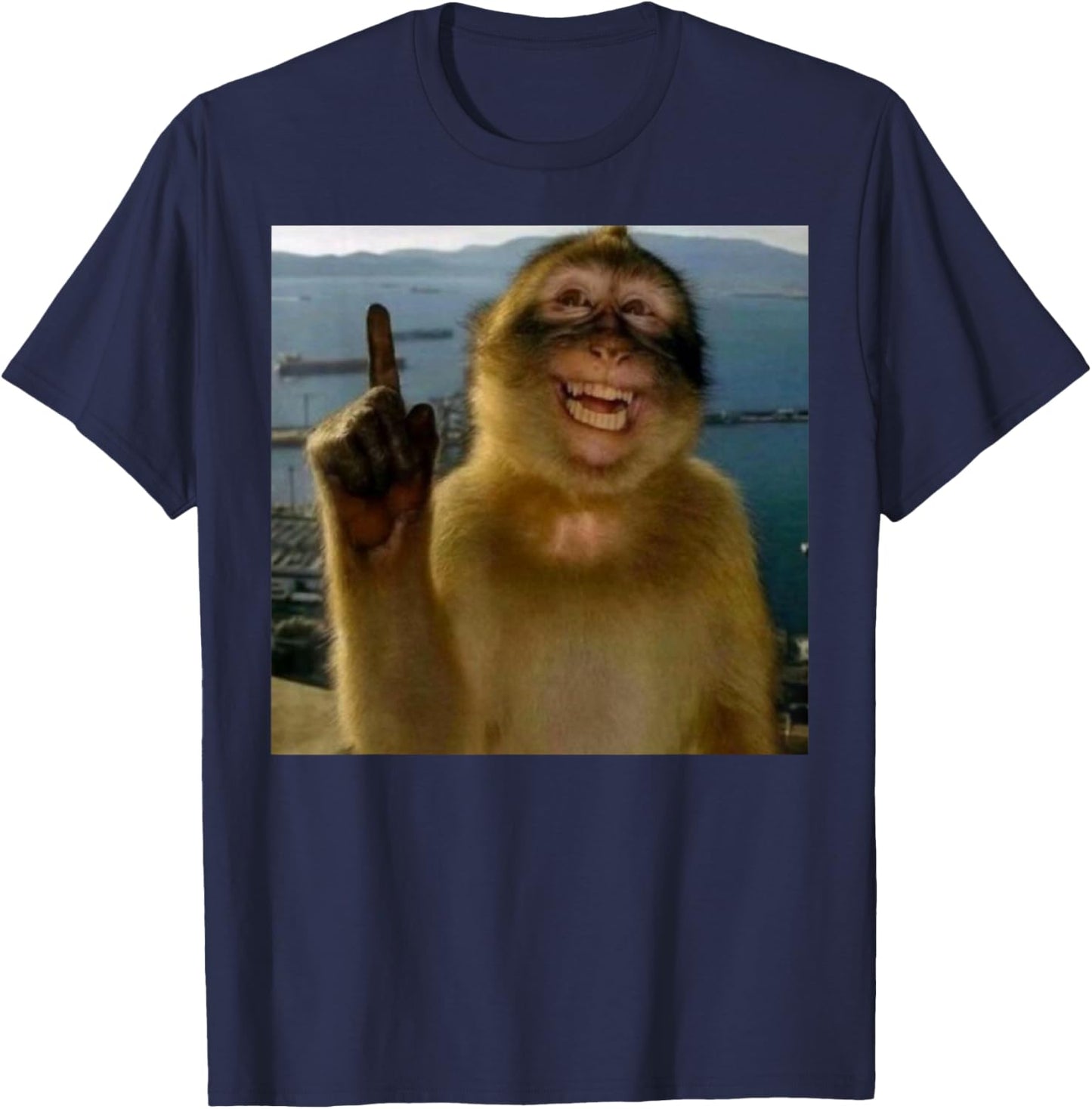 Funny Smiling Monkey Meme Curious Ape Brainrot Gift T-Shirt - T-Shirt | Navy