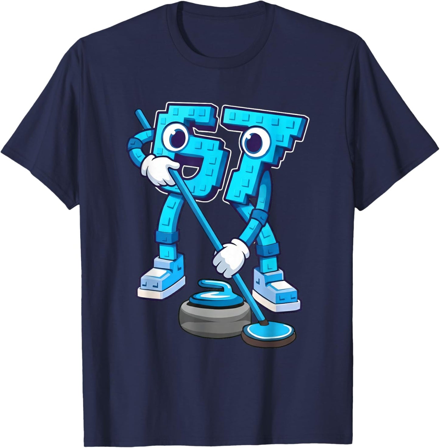 Curling Six Seven Meme Funny 6 7 Sports Game Cartoon T-Shirt - T-Shirt | Navy